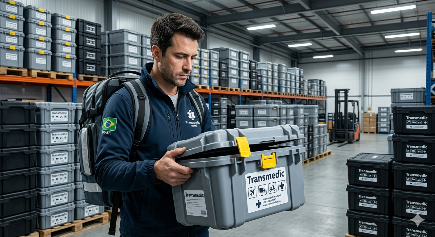 Colaborador Transmedic Brasil com embalagem homologada em armazém